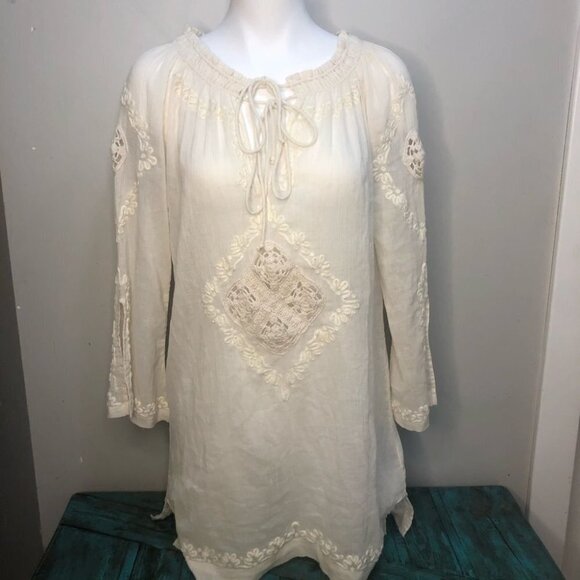 Joie Boho Cream Off White Shift Dress Embroidered Size Medium - Picture 3 of 13